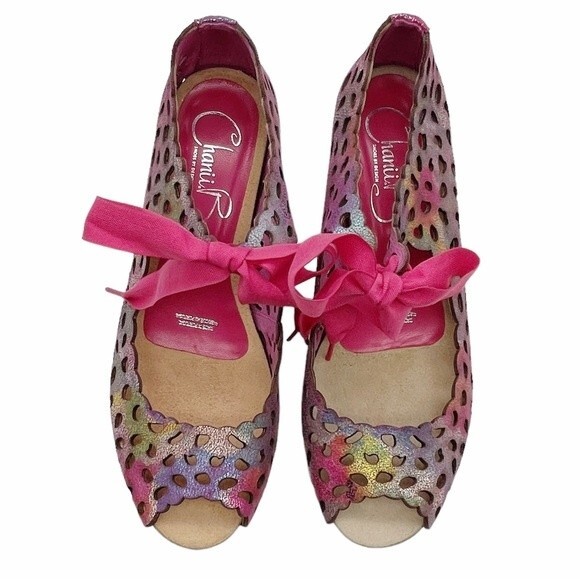 Chanii B Luca Rainbow Leather Heel Laser Cut Open Toe Shoe Women’s Size 41 US 11 - Picture 3 of 15